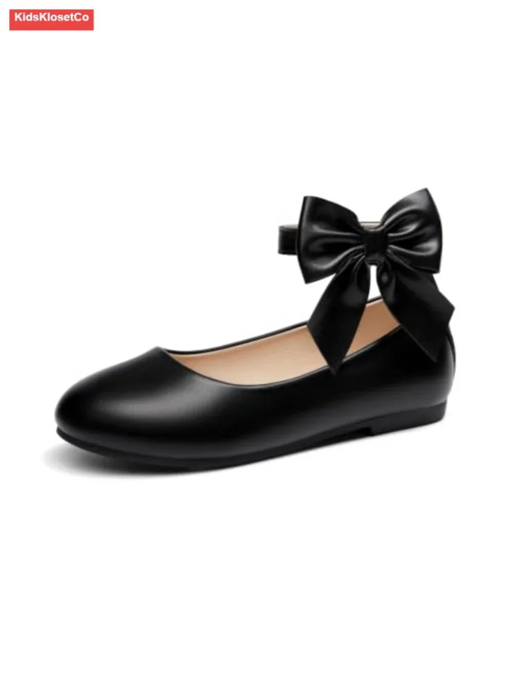 Girls Ballet Flats Dress Shoes Faux Leather Bowknot Ankle Strap Hook-and-Loop